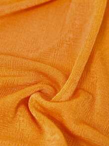 橙色褶皱 V 领多巴胺图案针织背心，女士夏季休闲无袖吊带背心 - 橘色 - 查看 5