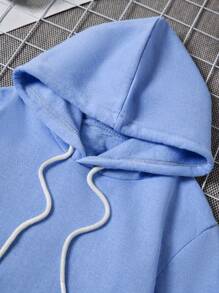 EURMUSE Hoodie De Color Sólido Para Hombre Con Cordón - Celeste - Ver 3