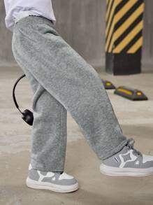 Boys' Casual Comfortable Elastic Waist Loose Straight Solid Color Sweatpants, Suitable For School, Garden, Beach, Birthday, Spring, Summer, Fall, Winter