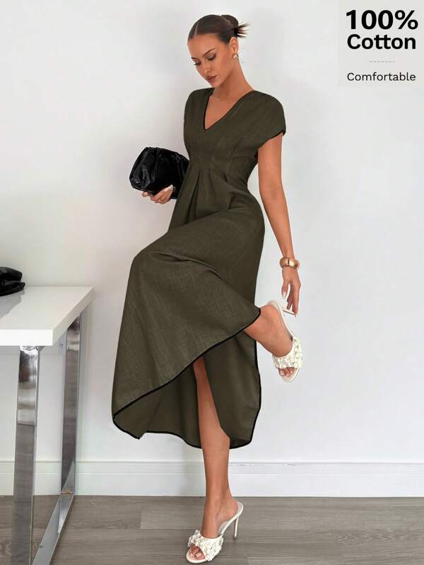 Siren Gaze Women's Cotton Comfortable Cinched Waist Color Block Long Linen Dress, Summer Elegant Evening Dress