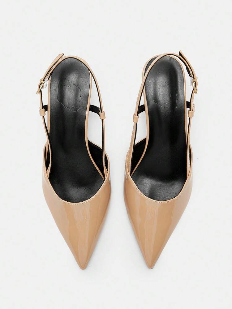 CUCCOO CURVES Große Größen Pumps mit weiter Passform und spitzer Zehenkappe, elegante Sandalen in Nude-/Beige-Farbe mit Riemchen, ganzjährig tragbar