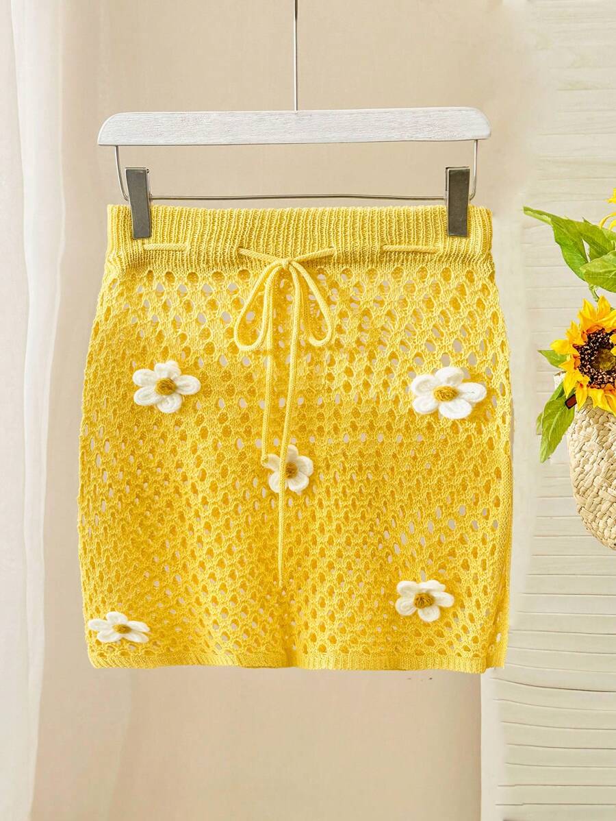 Skyraze 3D碎花镂空针织背心裙两件套 - 彩色 - 查看 1