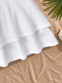 SHEIN 少女连衣裙露背白色迷你连衣裙，带领带/荷叶边下摆和双层/适合派对/约会/情人节/度假装/度假装/海滩度假装 - 白色 - 查看 6