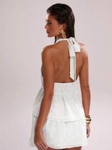 SHEIN BAE 女士夏季性感波西米亚海滩度假演唱会外出露背系带纹理提花上衣，夏季，俱乐部性感狂欢上衣 - 白色 - 查看 2