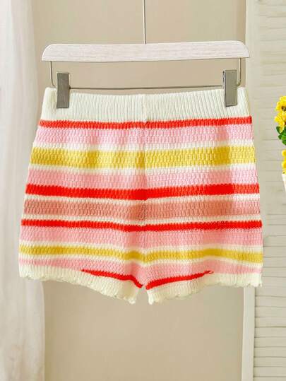 Skyraze Men's Elastic Waist Striped Knit Shorts