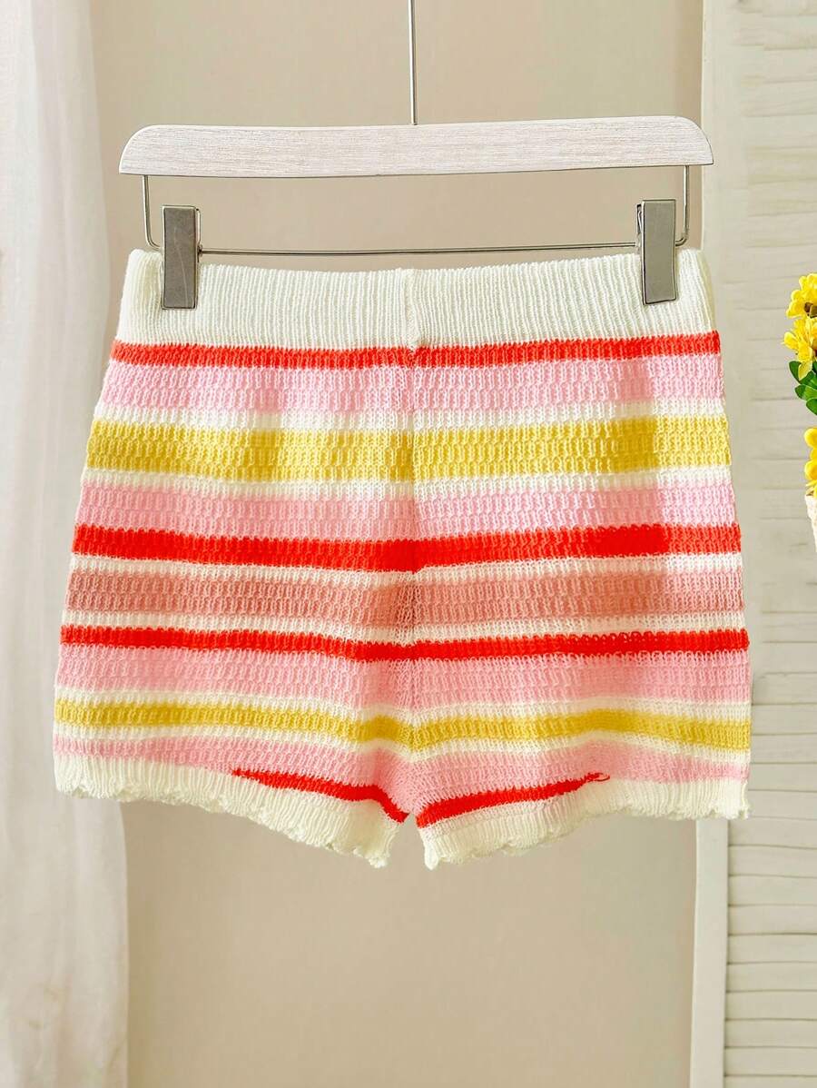 Skyraze 男士松紧腰条纹针织短裤 - 彩色 - 查看 1