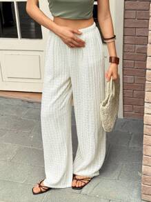 Rafferiza Pantalones sueltos de mujer de punto texturizado para playa y vacaciones casuales