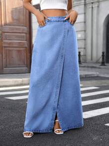 EMERY ROSE Falda de mezclilla casual y elegante para mujer - Azul - Ver 3