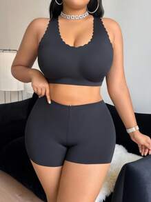 SHEIN 2 Piece Plus Size Seamless Solid Color Lingerie Set - Black - View 1