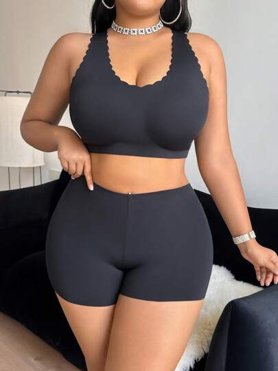 SHEIN 2 Piece Plus Size Seamless Solid Color Lingerie Set