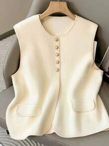 EMERY ROSE 优雅奢华的法式高级双面马甲/外套，女士款 - 杏色 - 查看 1