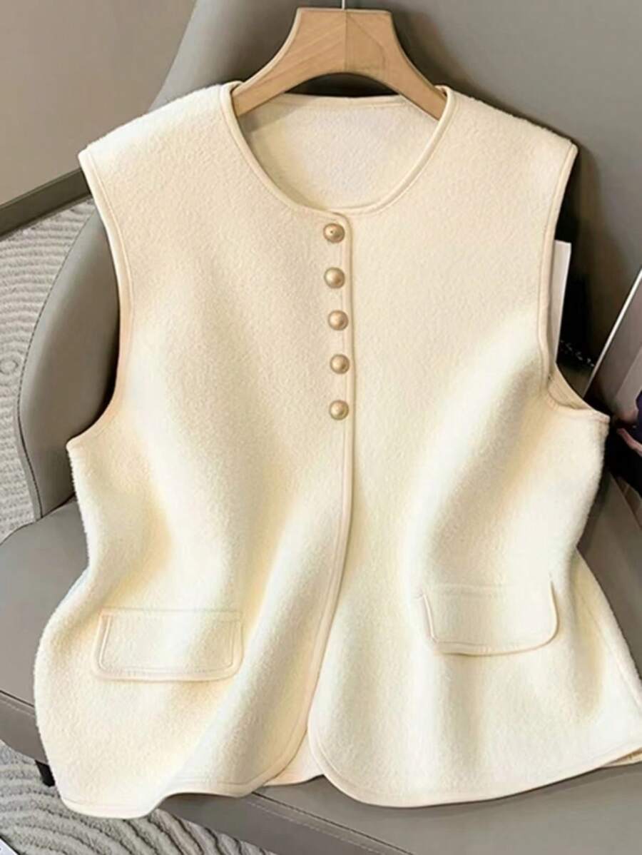 EMERY ROSE 优雅奢华的法式高级双面马甲/外套，女士款 - 杏色 - 查看 1