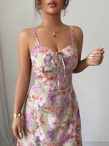 Elenzga 优雅花卉印花高开叉无袖夏装 - 彩色 - 查看 6