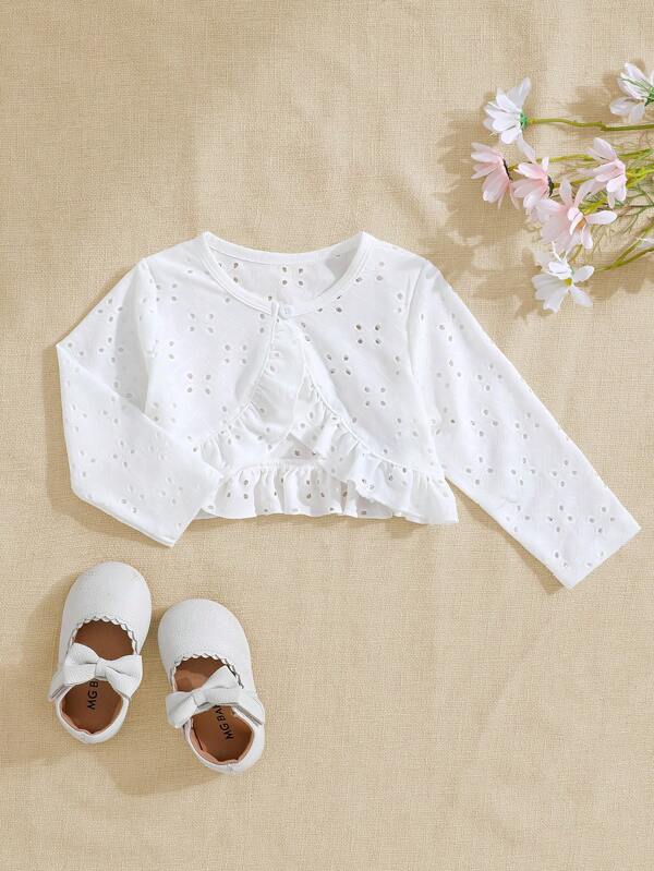 Souflis Souflis Baby Girl Hollow-Out Jacquard White Jacket, Spring/Summer, Casual Style