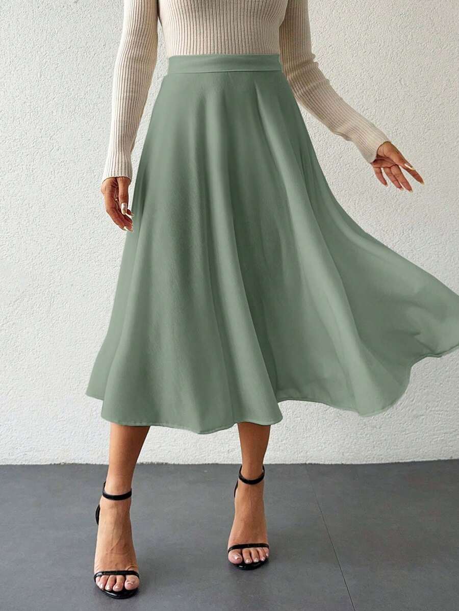 EURMUSE 女士夏季度假休闲纯色喇叭长裙 - 薄荷綠 - 查看 1