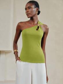 Arave 女士夏季无袖镂空金属扣装饰黑色吊带背心