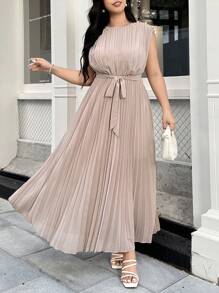 Modelyn Plus Size Sleeveless Solid Color Dress, Fashionable For Summer - Pink - View 4