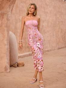 Lavishia Women Floral Embroidered Mesh Bustier Midi Dress Y2k Clothes Women Y2K Back To School Clothes Country Outfits Women Old Money Style Women Going Out Airport Outfit For Women Dress For Women Beach Outfits For Woman Beach Dress Beach Vacation Outfits Beach Essentials Party Dress Pride Starfish Sequin Dress Vacation Outfits Airport Summer Honeymoon Woman Dress For Women Boho - Multicolor - View 4