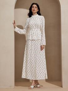 Graceveil Robe élégante à fleurs éparpillées à taille haute pour femmes