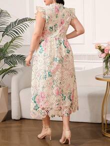 SHEIN Clasi Plus Size Women Floral Print Elegant Lace Dress For Summer - Multicolor - View 2