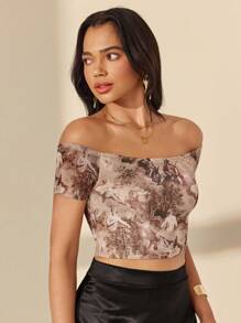 Almamuse Women's Elegant Fitted Print Knit Top - Multicolor - View 7