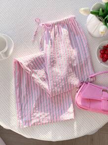 Comfortcana Pantalones casuales de mujer a rayas rosas, aptos para vacaciones de verano