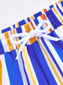 Baby Boy New Summer Striped Casual Drawstring Swim Shorts, Vacation Family Matching (4 Pieces Sold Separately) - Blue - View 5