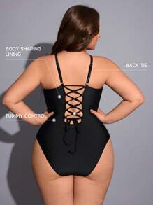 Shapewave Bộ đồ bơi một mảnh cỡ lớn có họa tiết da báo, khóa kéo có thể điều chỉnh, định hình và nâng đỡ - màu đen - Xem 9