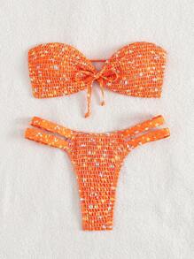 Swim Mod Springbreak Ditsy Floral Bikini Swimsuit For Summer Beach Vacation - Orange - View 3