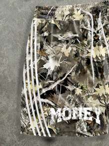 Manfinity Roghcode Bộ quần áo phông và quần short họa tiết kẻ sọc phong cách đường phố rộng rãi in hình tiền Hip Hop cỡ lớn cho nam - Nhiều màu - Xem 4