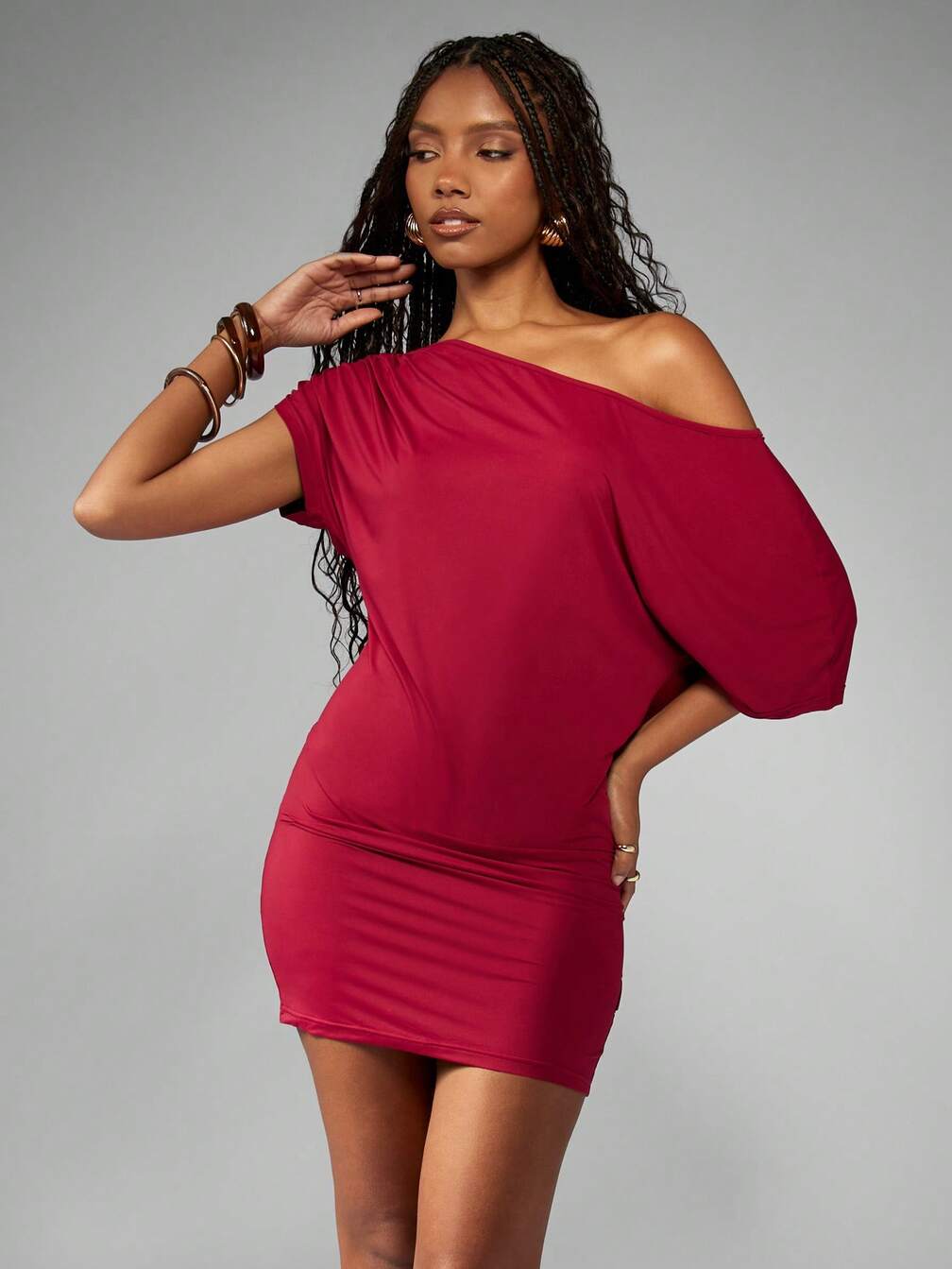 one shoulder asymmetric bodycon dress MISSGUIDED One Shoulder Asymmetric Bodycon Mini Dress With Balloon Sleeve  Form Fitting Christmas｜MISSGUIDED