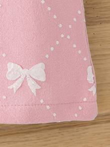 SHEIN 女婴纹理蝴蝶结前片甜美梦幻蓝色连衣裙 - 淺粉色 - 查看 7