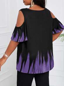 SHEIN Lady 1 pieza Camiseta de mujer de talla grande con patrón de degradado morado, para verano