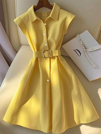 Franclia Vestido cómodo de unicolor de largo medio al estilo ciudad y commuter para mujer