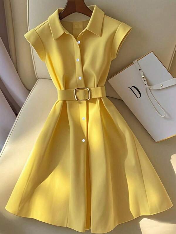 Franclia Vestido cómodo de unicolor de largo medio al estilo ciudad y commuter para mujer