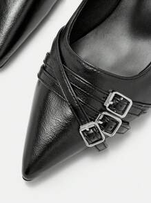 CUCCOO CURVES Plus Size Wide Fit Pointed Toe High Heels, Elegant Black Color, Ankle Strap Sandals, Suitable For All Seasons - Black - View 3