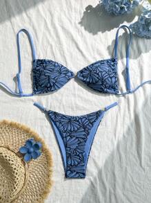 Swim Vcay Bộ 2 món/Bộ đồ bơi gợi cảm cho nữ, dây đeo mảnh vải họa tiết màu vàng, áo quây không dây và quần bikini, ngày lễ mùa hè - Nhiều màu - Xem 1