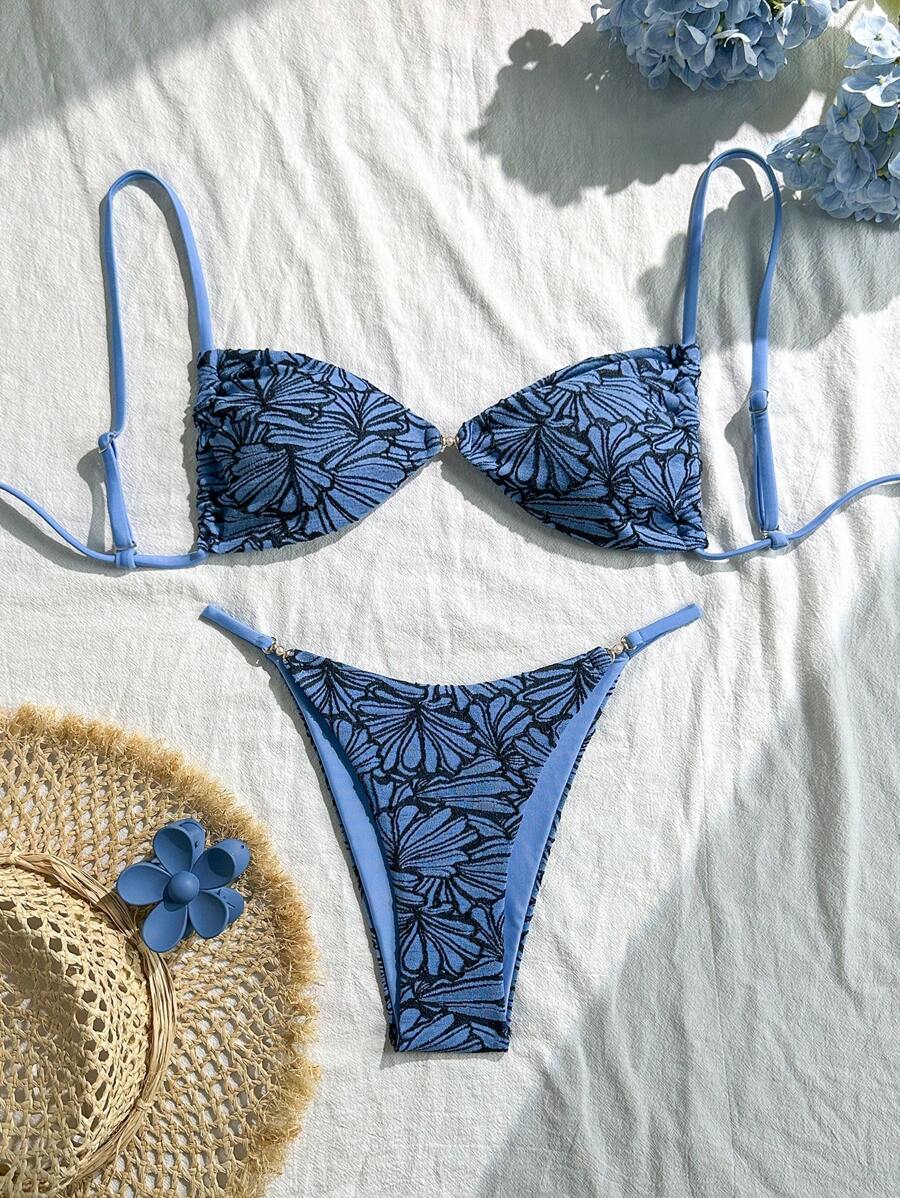 Swim Vcay Bộ 2 món/Bộ đồ bơi gợi cảm cho nữ, dây đeo mảnh vải họa tiết màu vàng, áo quây không dây và quần bikini, ngày lễ mùa hè - Nhiều màu - Xem 1