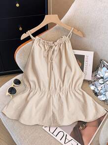 EMERY ROSE Blusa de tirantes de mujer de talla grande con cintura recogida y cordón, elegante blusa de verano para salir