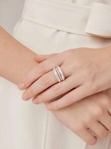 MOTF PREMIUM ANILLO SENCILLO ABIERTO CHAPADO EN ORO DE 18K CON MÚLTIPLES LÍNEAS - Plateado - Ver 7