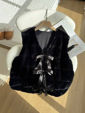 Comfortcana Große Größen Kunstpelzweste, Lange Weste, Kunstnerz Kunstfuchspelzjacke, Herbst/Winter