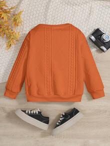 SHEIN 男童纹理布贴圆领卫衣，适合秋冬季女孩穿着的休闲服装 - 橘色 - 查看 2