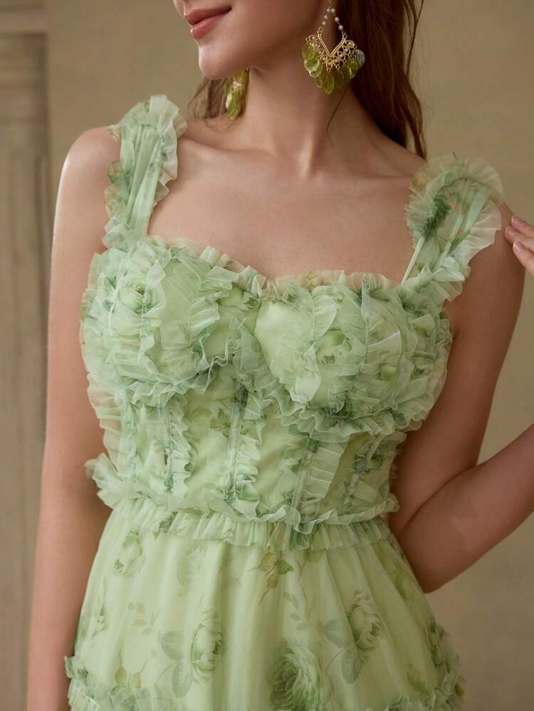 MOTF Soiréza ALL OVER PRINT FRILL TRIM COCKTAIL DRESS