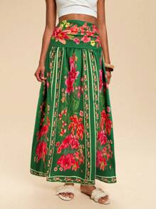 Travachic Women's Fashionable Printed Skirt, Suitable For Summer,Beach,Western Wear,Concert,Boho,Tropical Vacation,Graduation - Green - View 5