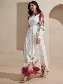 Graceveil Women's Elegant Arabian Style Chiffon Waist Belt Design Dress - White - View 5