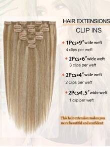 7 piezas Extensiones de cabello con clip rectas de 14-20 pulgadas, extensiones de cabello con doble trama, extensiones de cabello humano con clip, extensiones de cabello con clip