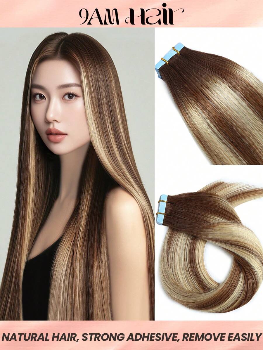 Balayage Chocolate Brown To Bleach Blonde And Chestnut Brown P6/613/T4 Human Hair Extensions Tape In Hair Extensions Real Remy Human Hair Invisible Seamless Skin Weft Human Hair Tape In Extensions - S6/613 - View 1