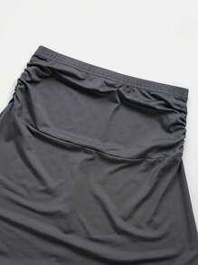 女士弹性腰部休闲A字裙，灰色 - 灰色 - 查看 4