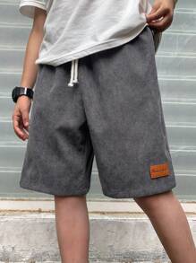 青少年男孩百搭休闲宽松灯芯绒短裤，适合通勤、上学、日常穿着、运动、春夏季