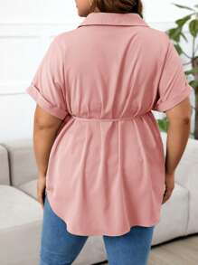 SHEIN Plus Size Pregnant Women Solid Color Front Button Casual Short Sleeve Top For Summer